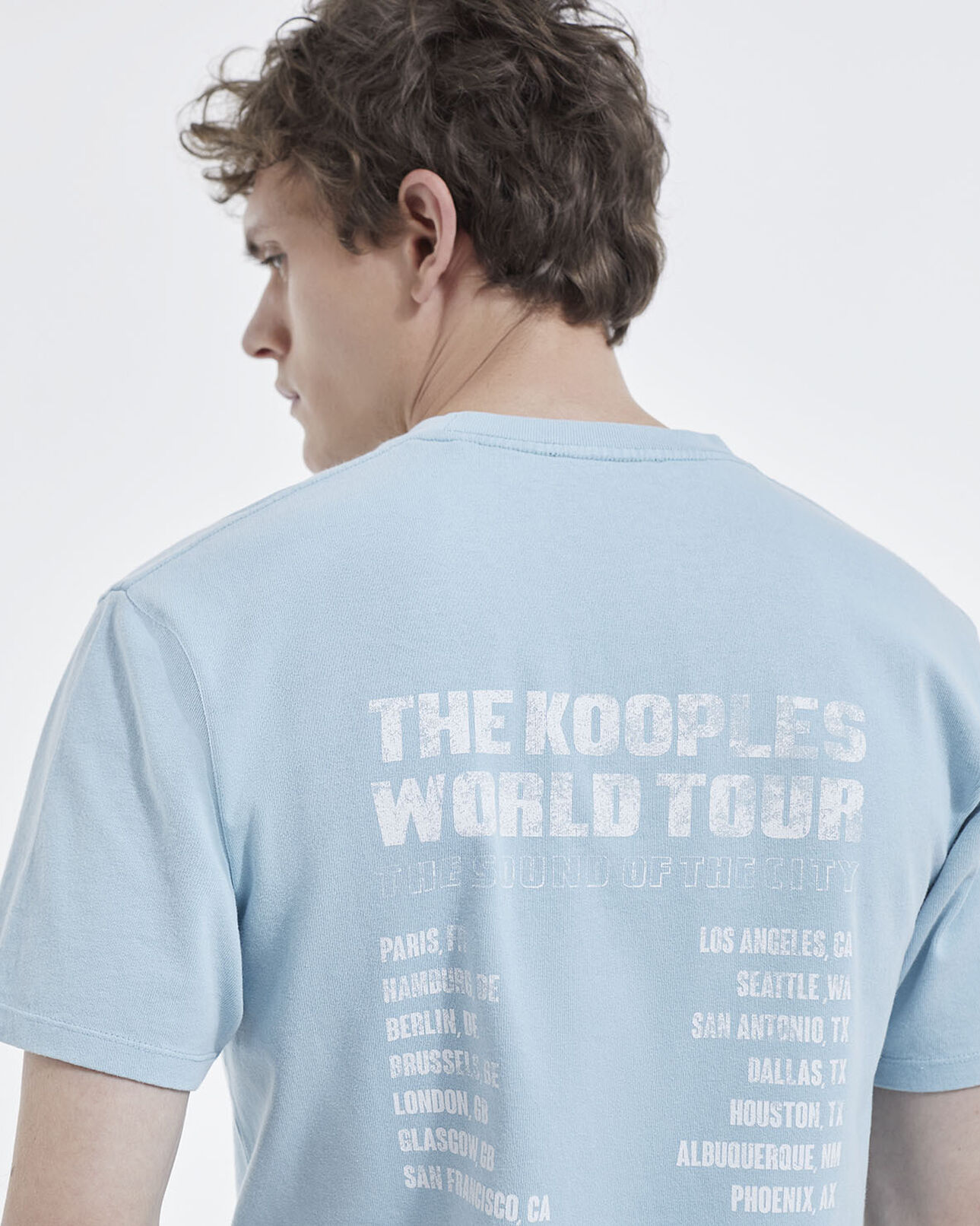 The Kooples MEN BLUE SKY sky blue cotton t-shirt w/ contrast logo