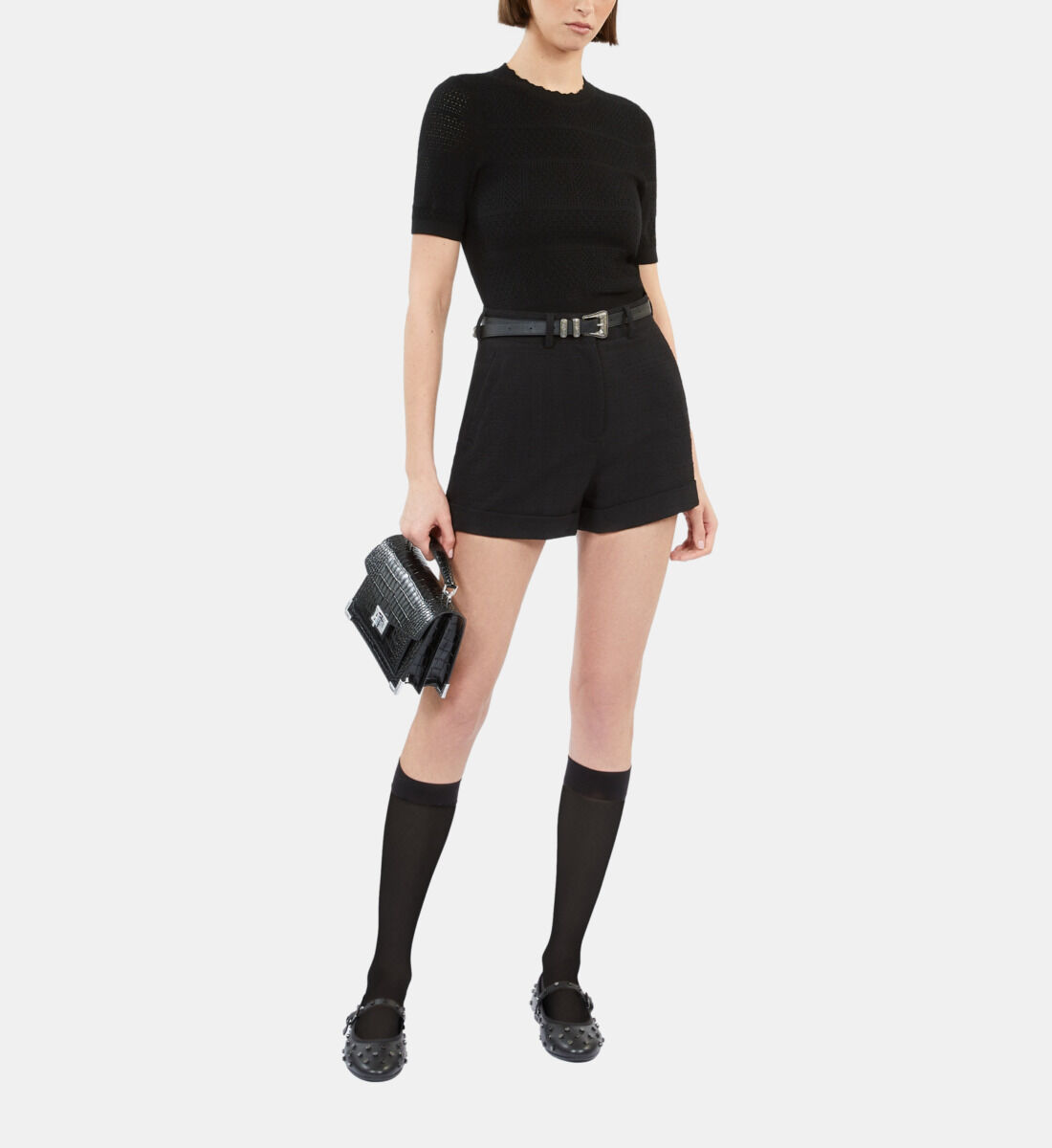 Black openwork knit sweater