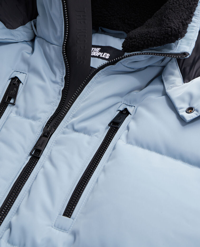 The Kooples HOMME BLUE GREY doudoune bleue &agrave; capuche