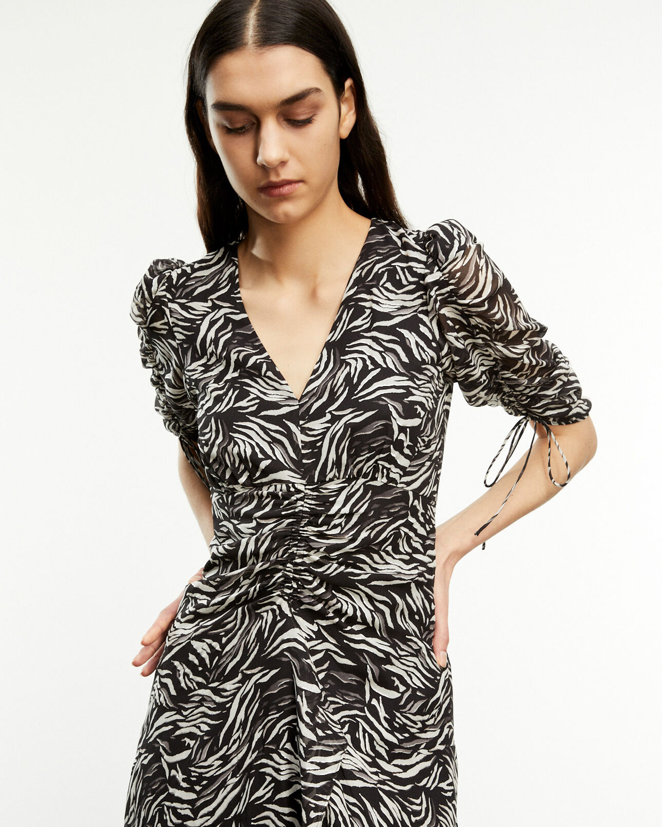 The Kooples WOMEN BLACK WHITE long black and white zebra-print dress