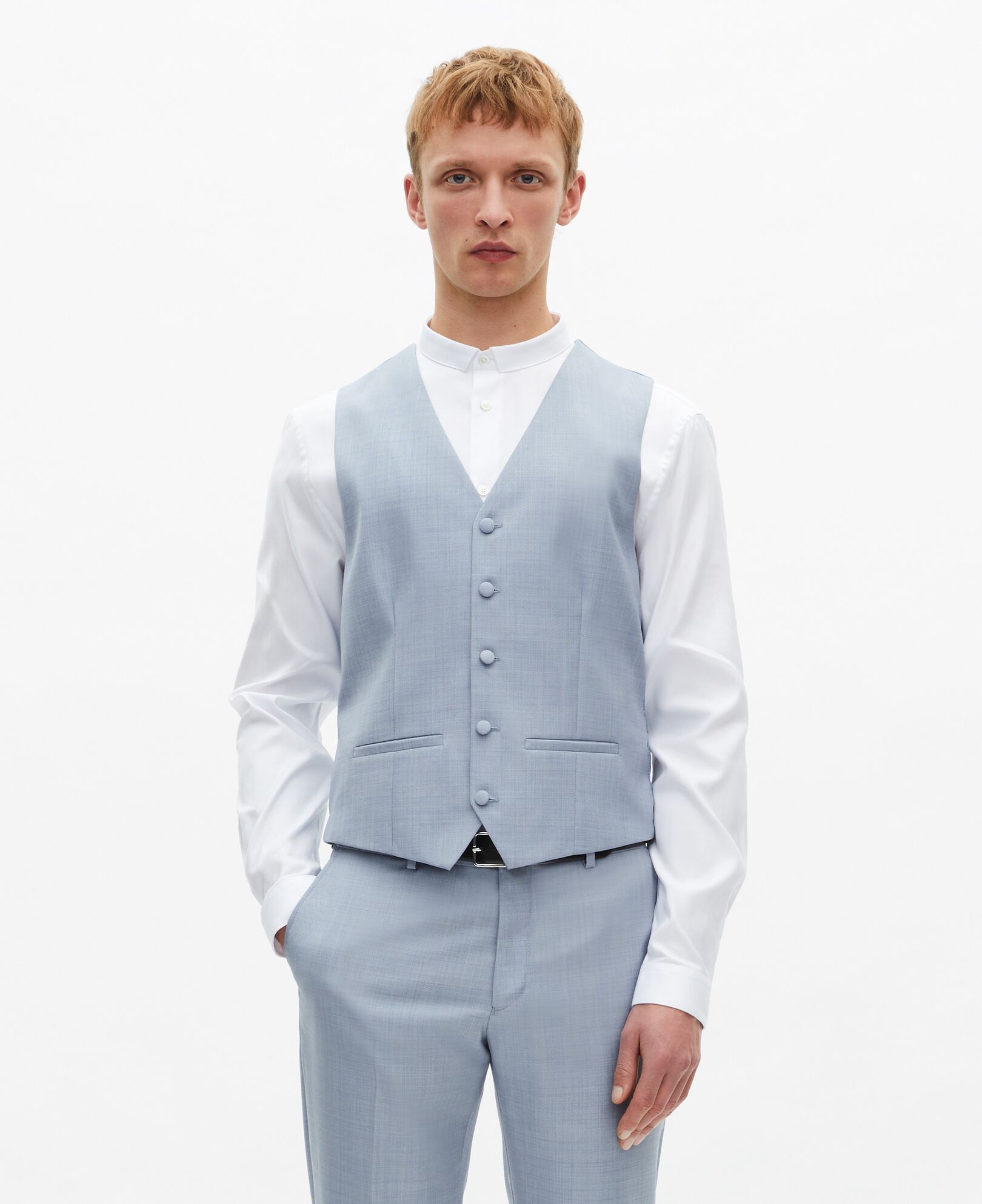 The Kooples MEN BLUE light blue wool fitted suit waistcoat
