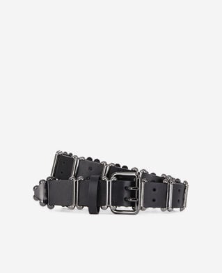 The Kooples WOMEN BLACK black leather belt with metallic inserts