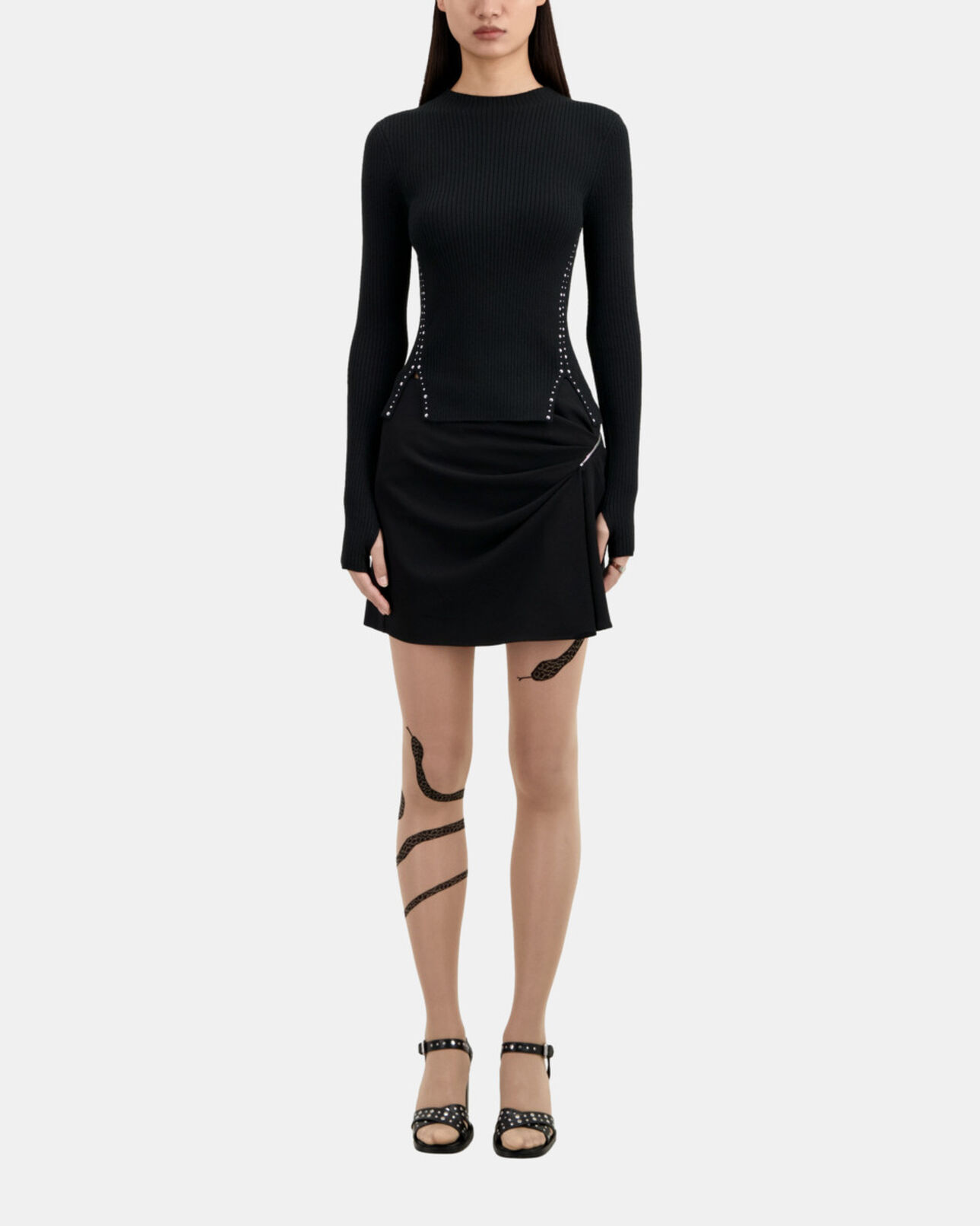 The Kooples WOMEN BLACK black knit sweater with studs