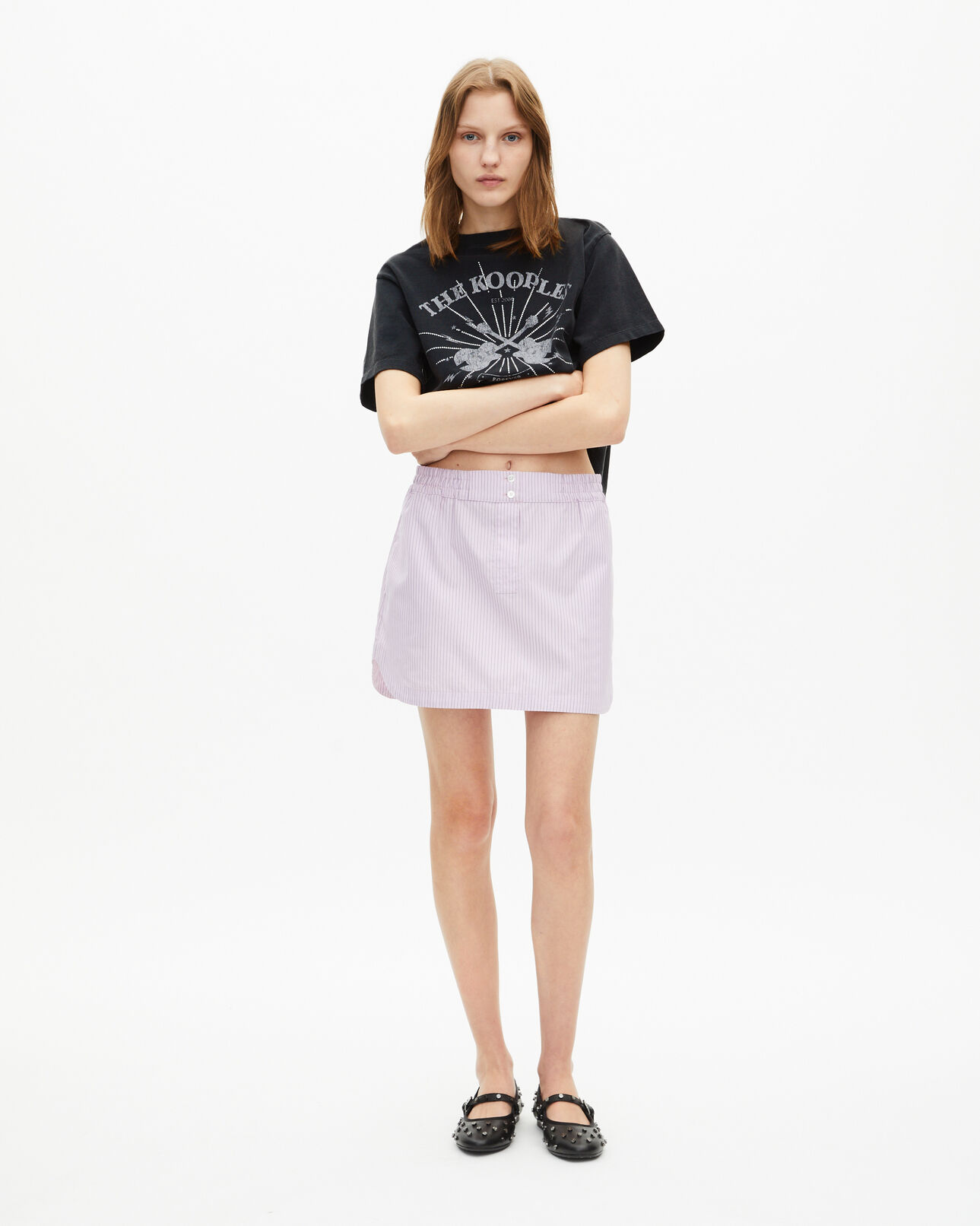 The Kooples DAMEN BLACK WASHED t-shirt mit siebdruck und verwaschenen schwarzen strasssteinen