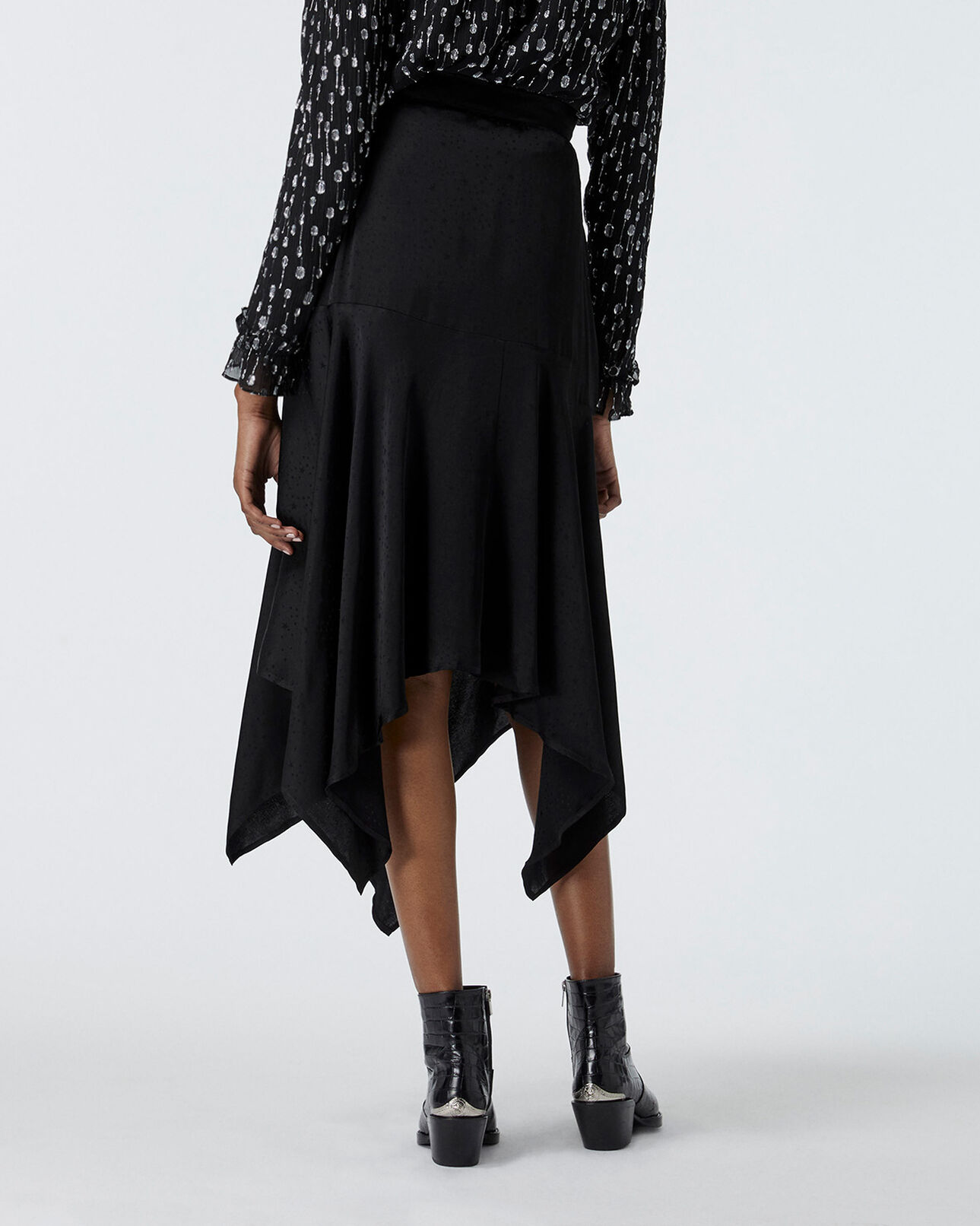The Kooples WOMEN BLACK black wrap skirt with star print