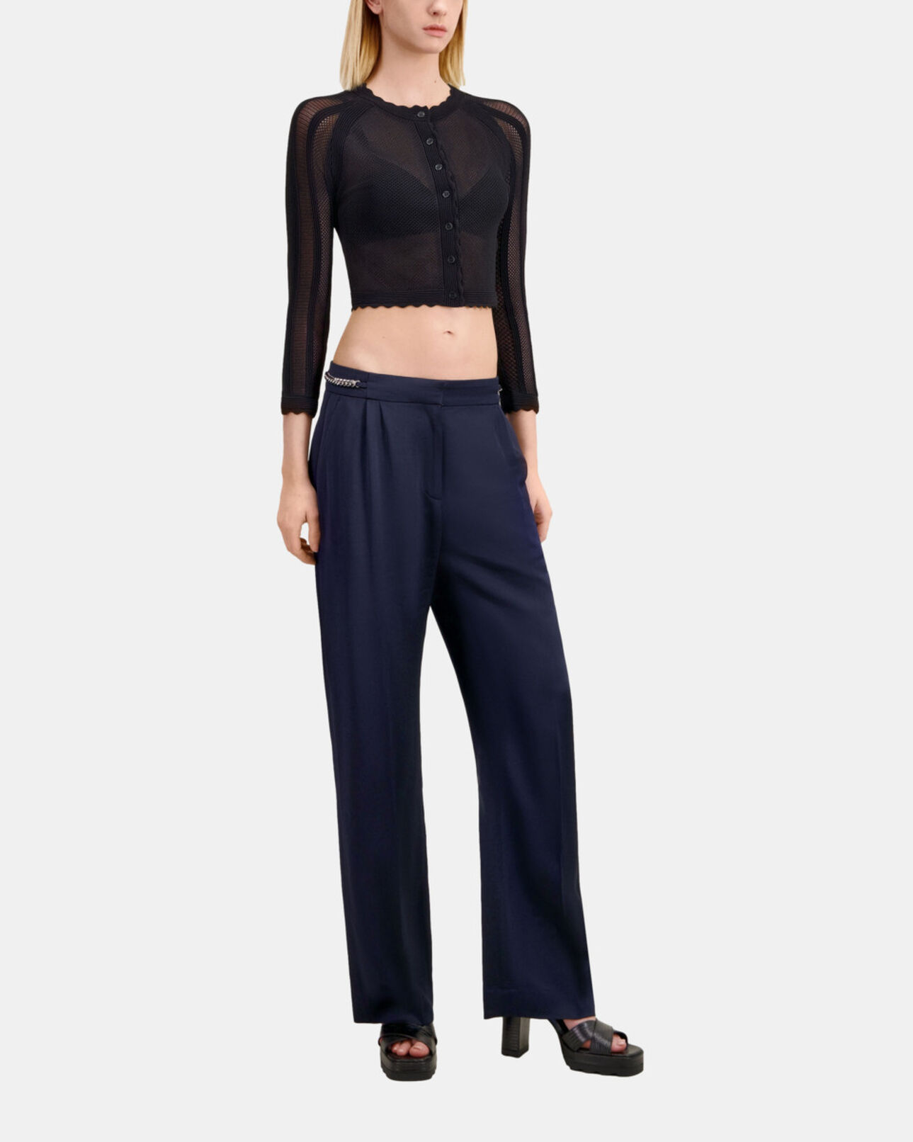 The Kooples DAMEN BLACK schwarzer kurzer cardigan aus ajour-strick