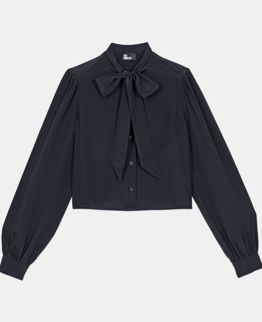 The Kooples FEMME BLACK chemise courte en soie noire
