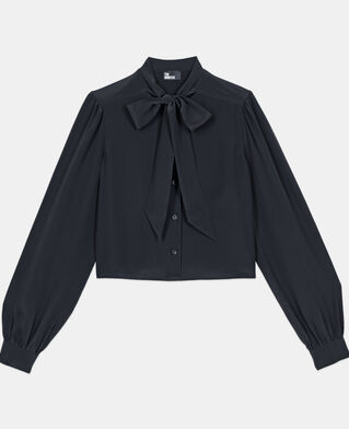 The Kooples FEMME BLACK chemise courte en soie noire