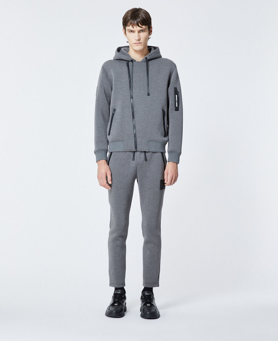 zipped gray joggers with trims and logo