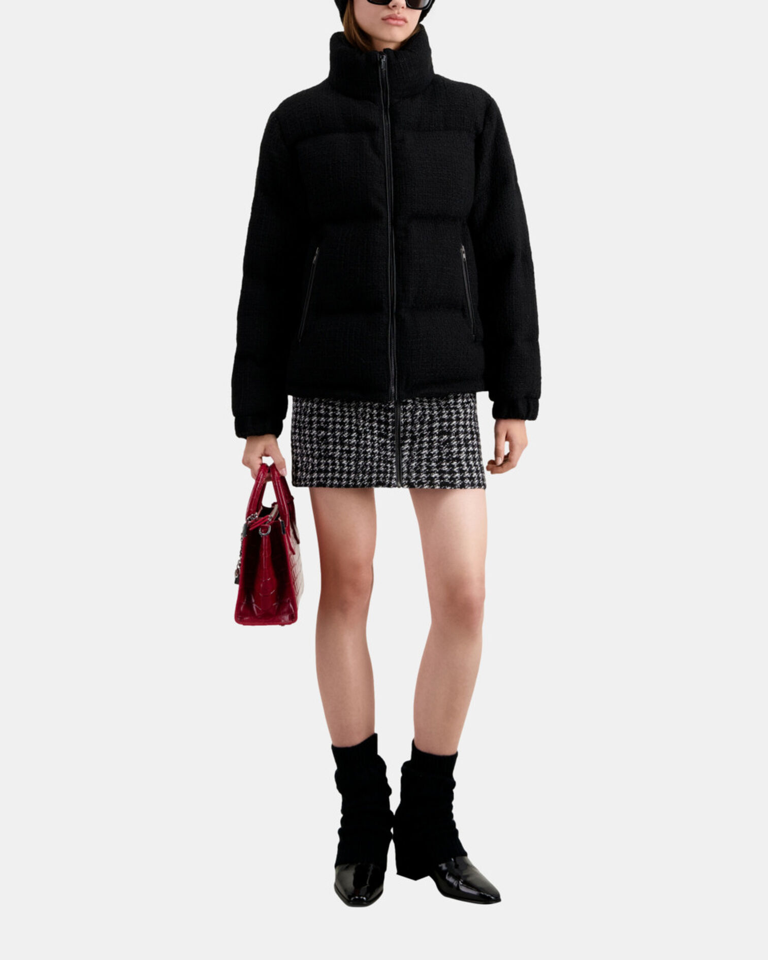 Doudoune noire en tweed, BLACK, hi-res image number null