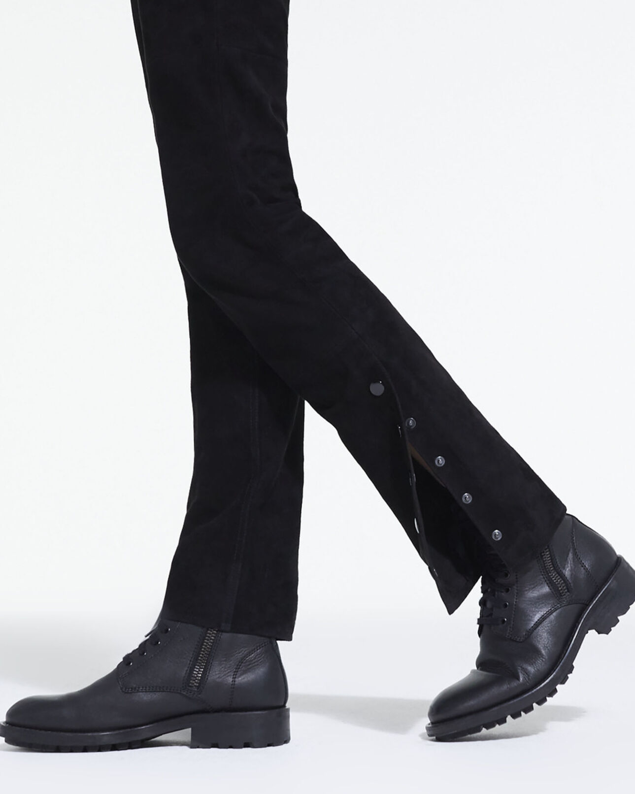 The Kooples WOMEN BLACK black suede leather straight-cut pants