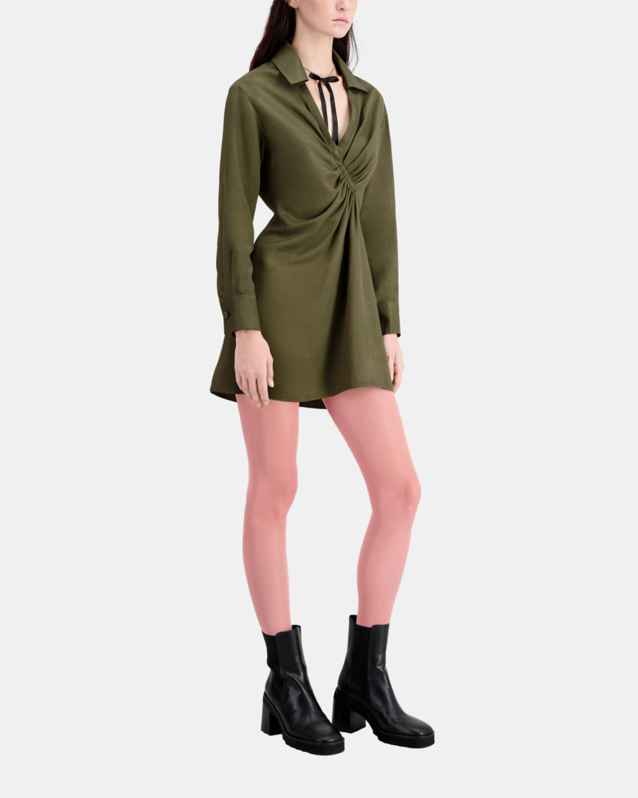 The Kooples WOMEN KAKI short khaki dress with draping