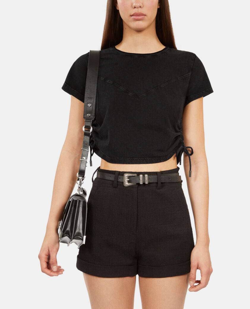 The Kooples WOMEN BLACK WASHED black t-shirt with lacing