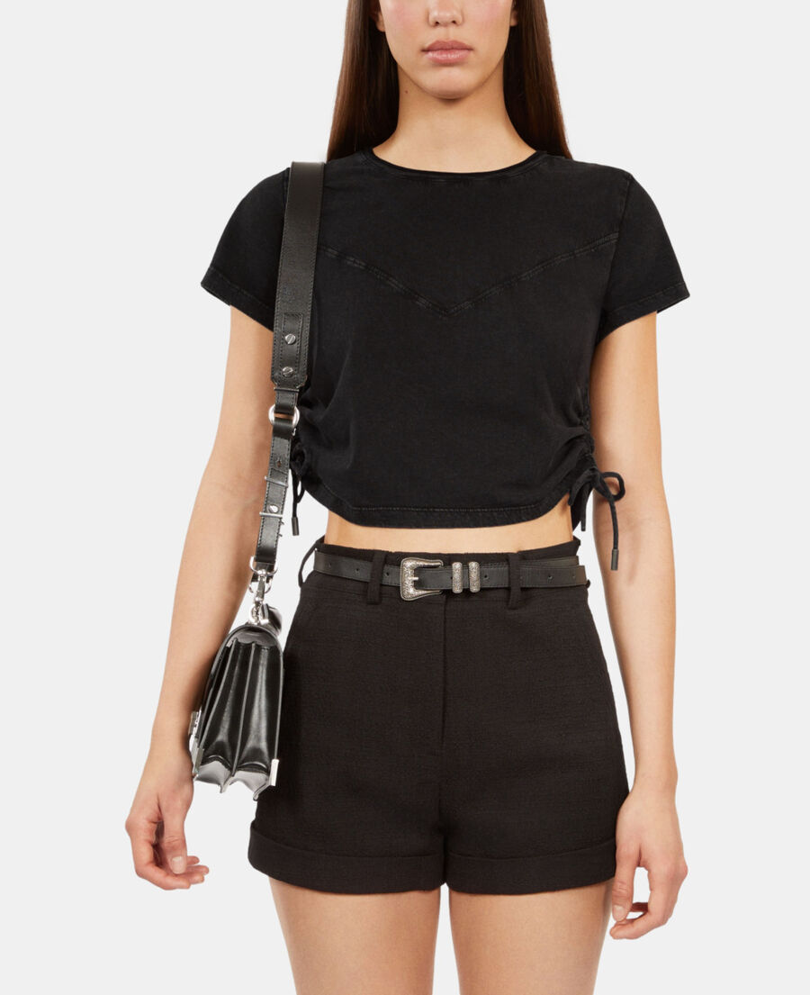 The Kooples F BLACK WASHED black t-shirt with lacing