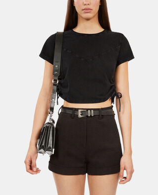 The Kooples F BLACK WASHED black t-shirt with lacing