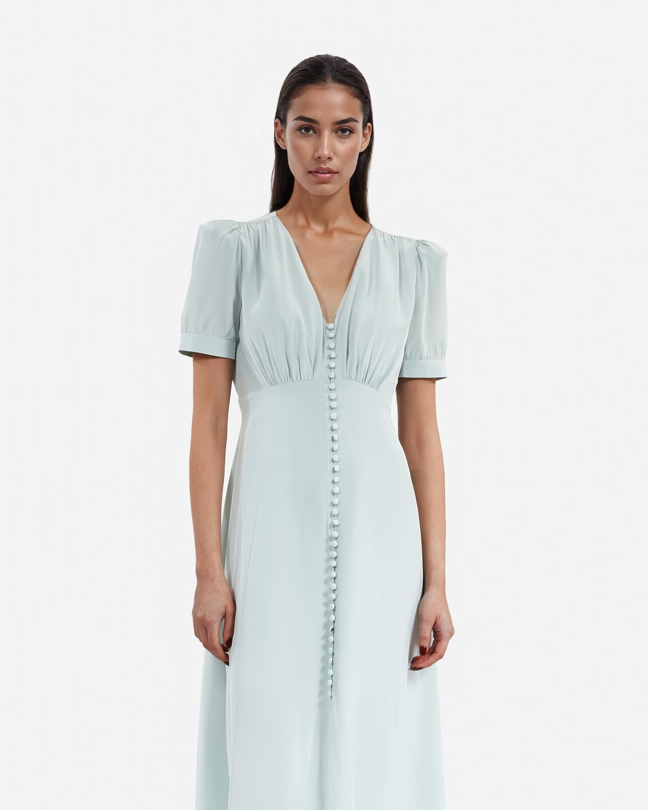 The Kooples FEMME BLUE/GREEN robe longue avec boutonnage en soie bleue
