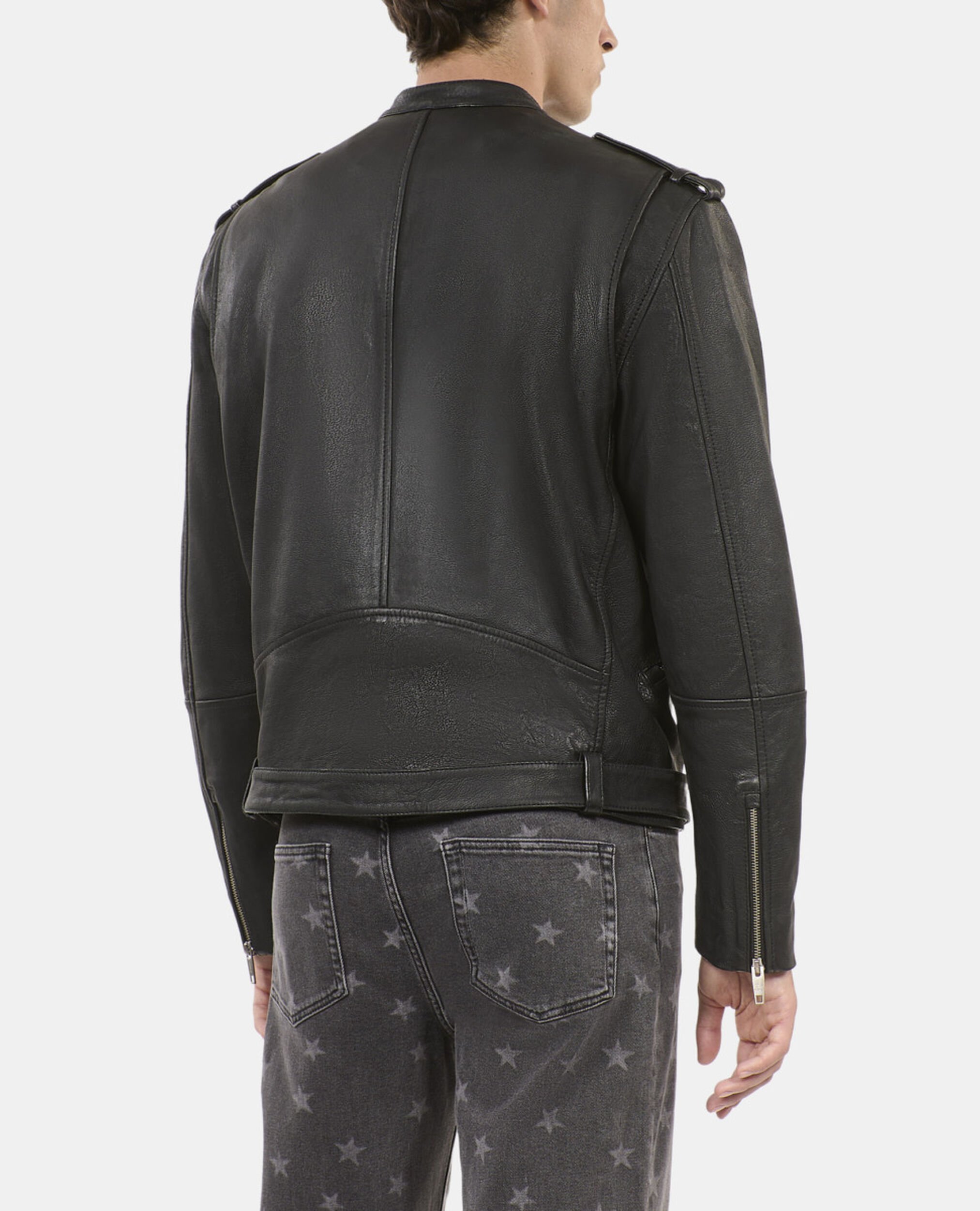 Blouson biker en cuir noir, BLACK, hi-res image number null