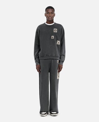 The Kooples MEN BLACK WASHED black faded sweatshirt with patches