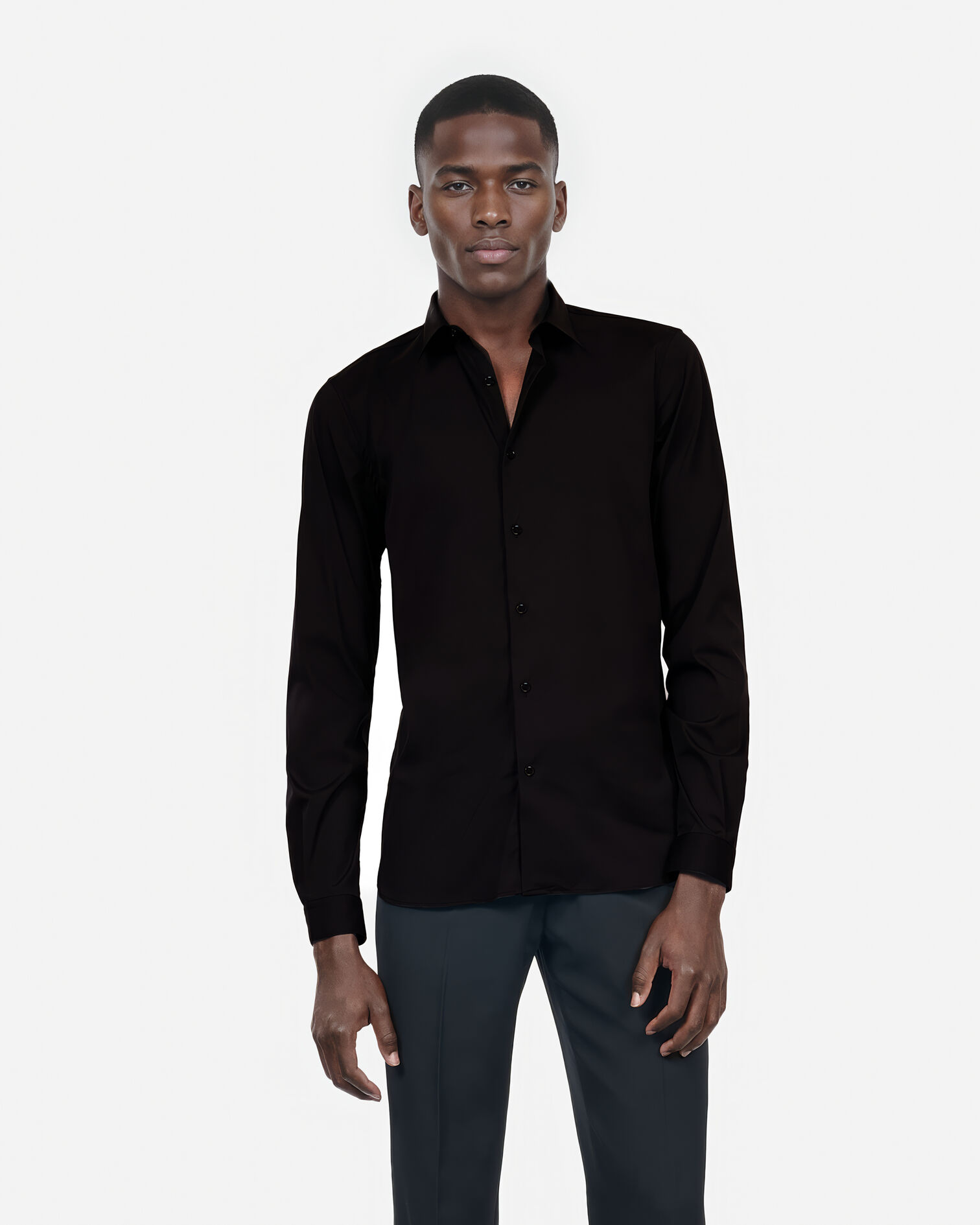 Black poplin shirt, BLACK, hi-res image number null