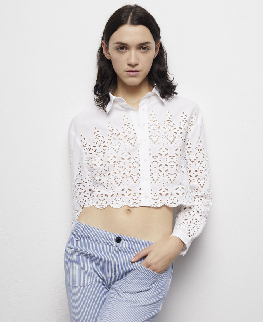 Isla de Alcatraz Puntuación Bisagra Camisa corta blanca bordado inglés | The Kooples - España