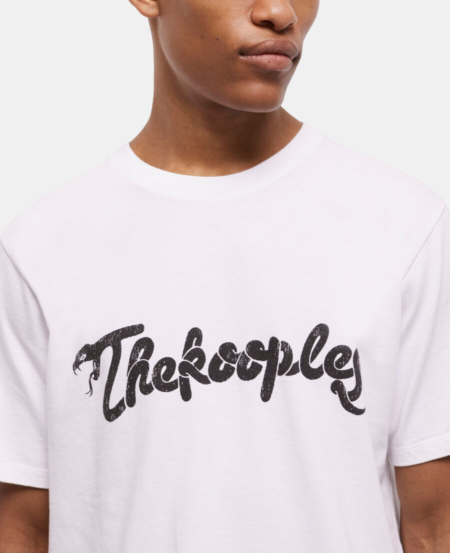 men's white t-shirt with snake logo print