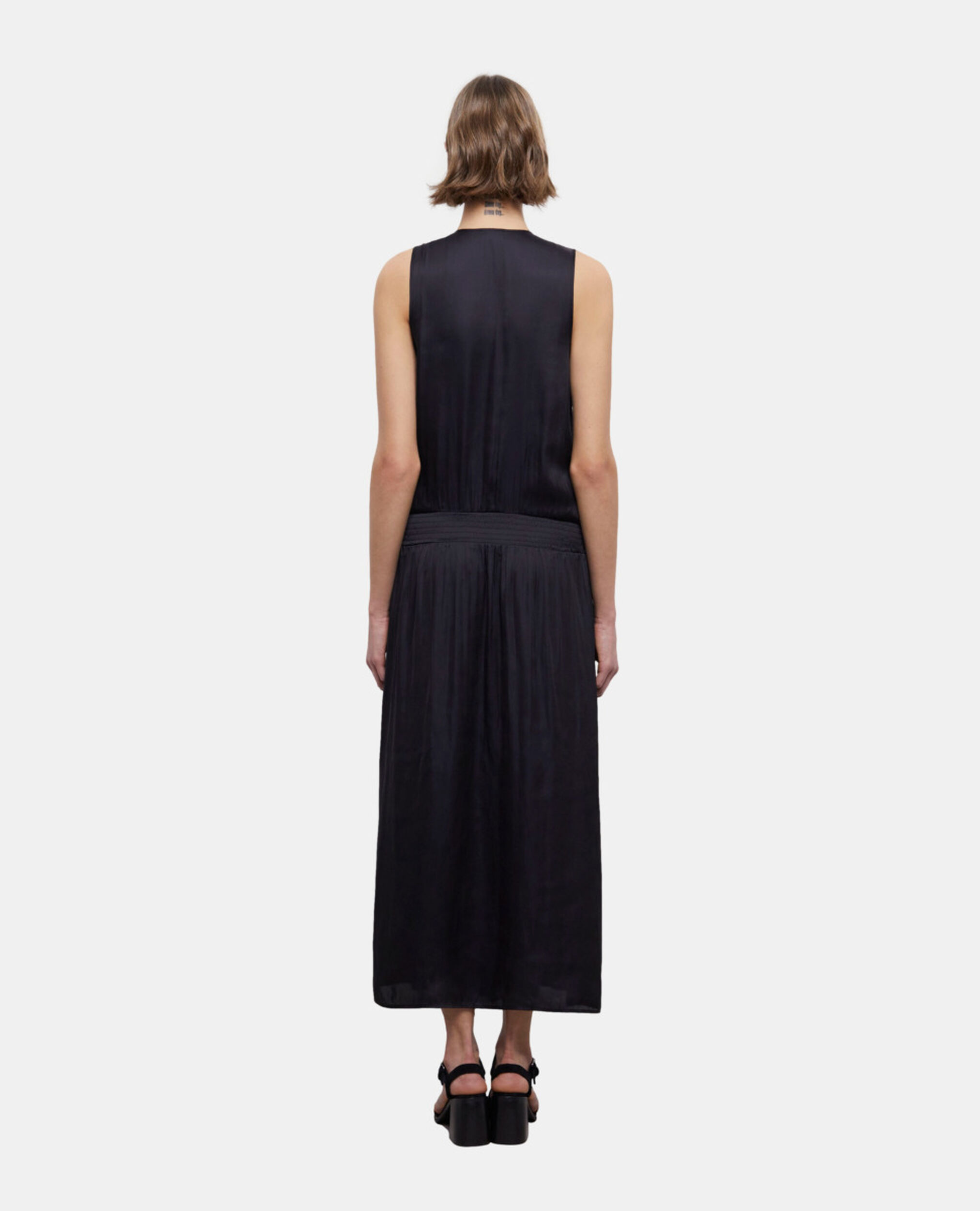 Long black satin dress, BLACK, hi-res image number null