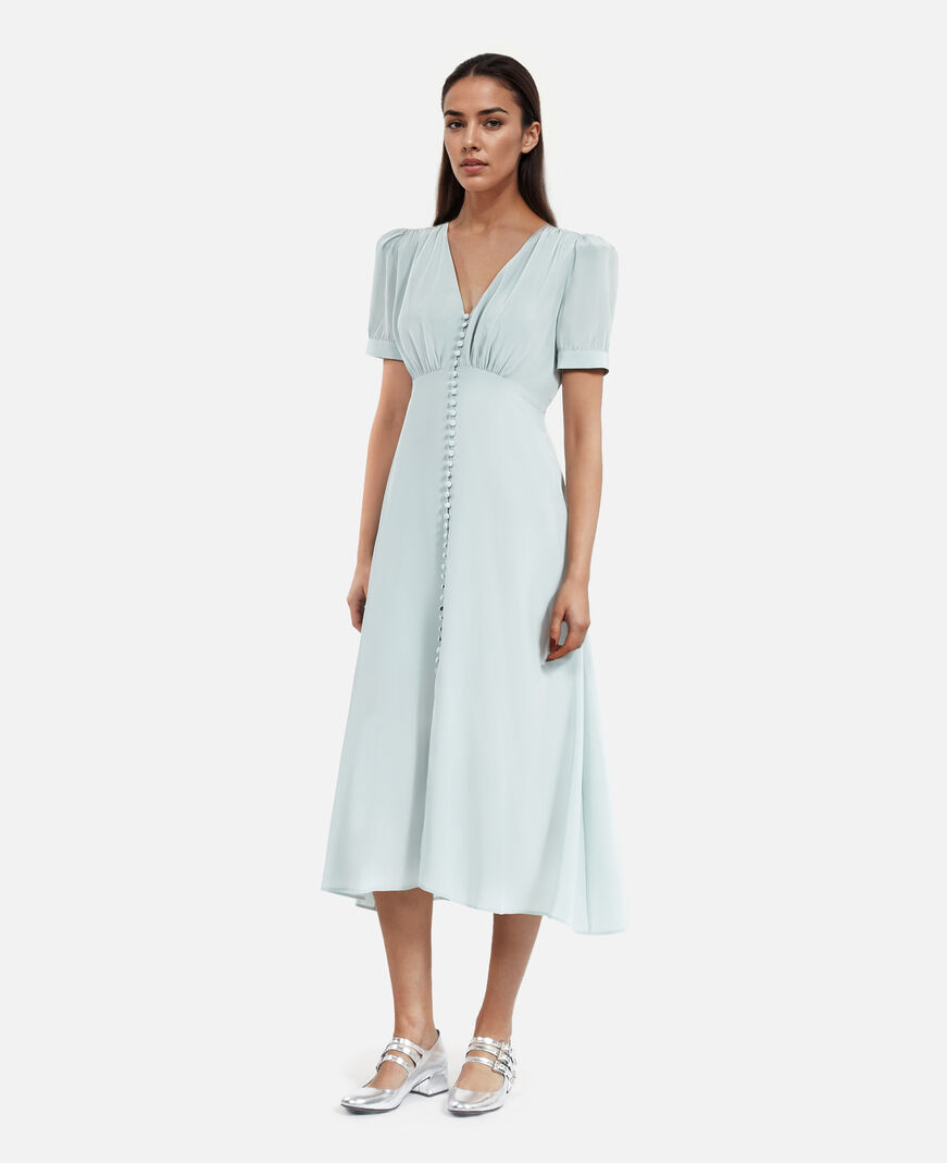 The Kooples WOMEN BLUE/GREEN long dress with blue silk buttoning