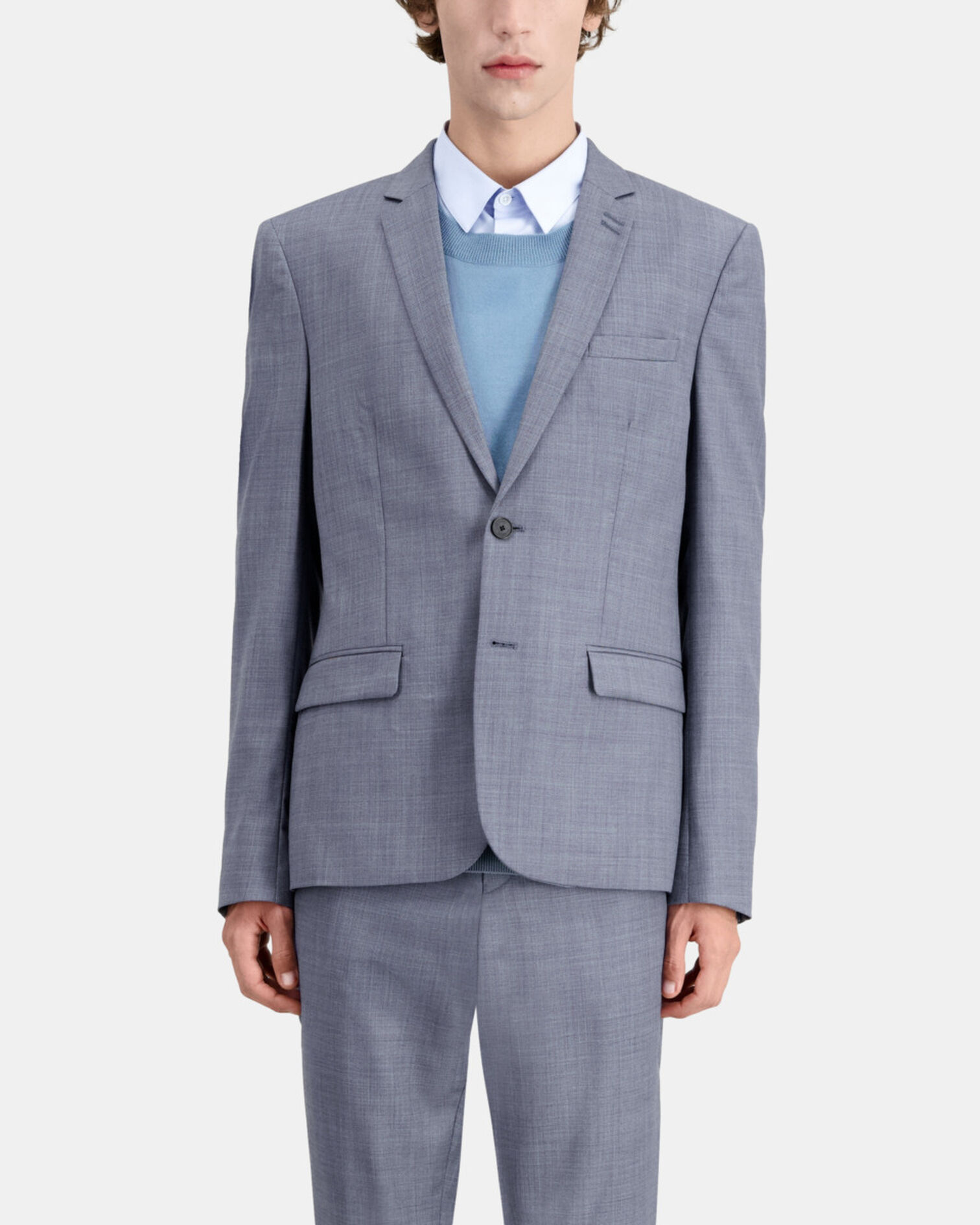 Grau-blau karierte Anzugjacke aus Wolle, LIGHT BLUE, hi-res image number null
