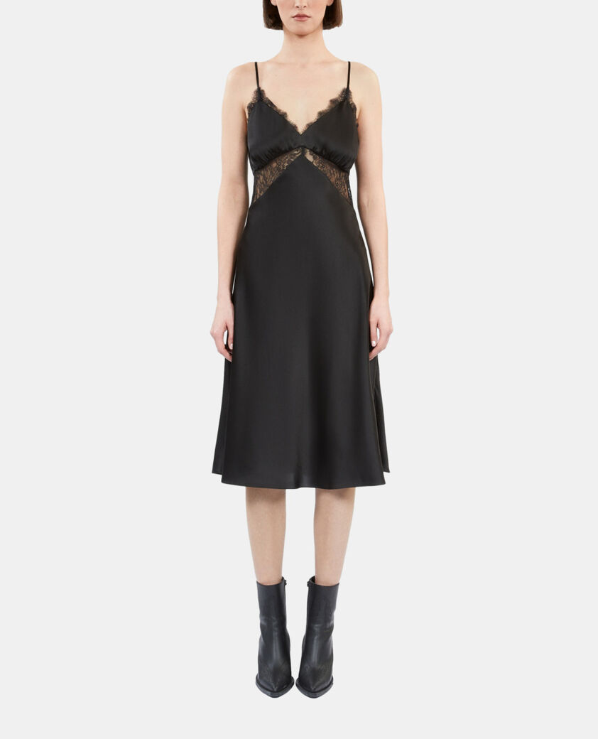 The Kooples FEMME BLACK robe nuisette courte en soie noire