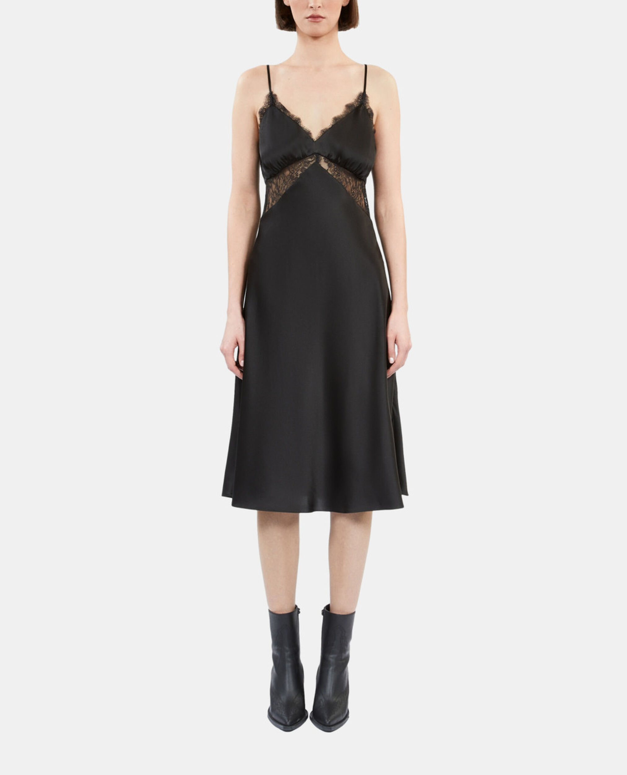Short black silk slip dress, BLACK, hi-res image number null