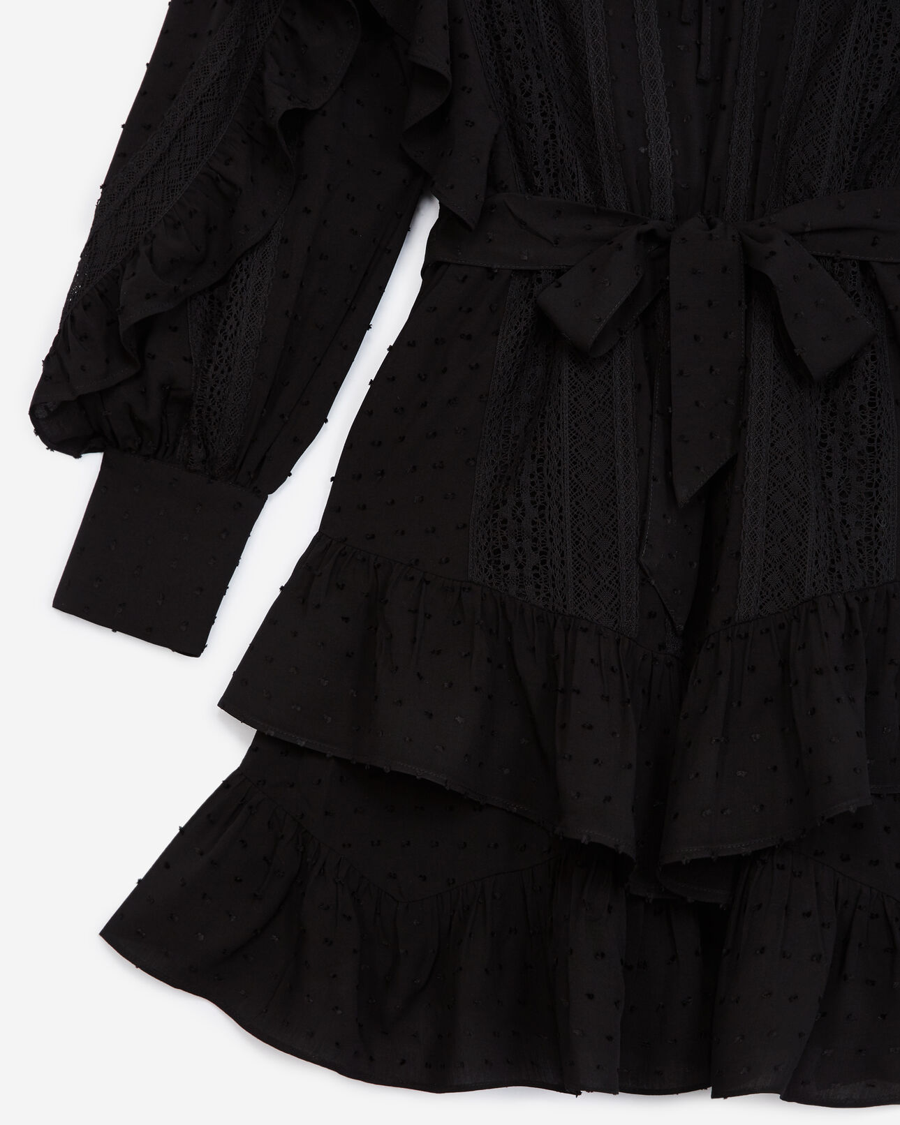 The Kooples WOMEN BLACK long-sleeved black dress with flounce