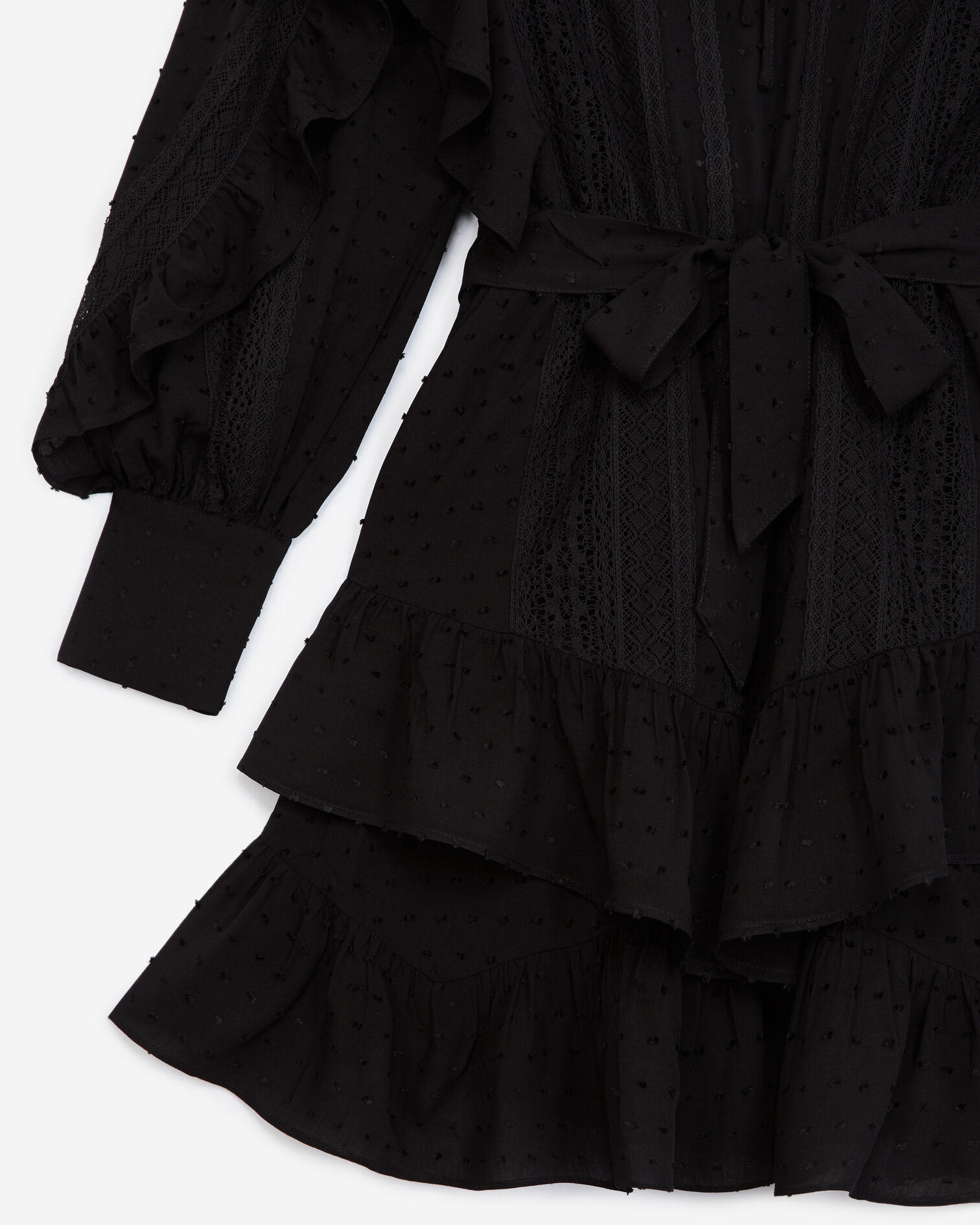 Long-sleeved black dress with flounce, BLACK, hi-res image number null