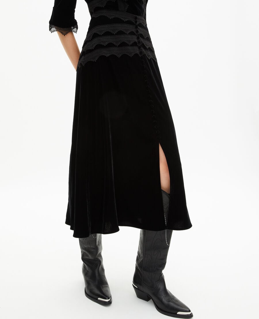 The Kooples F BLACK long black velvet skirt