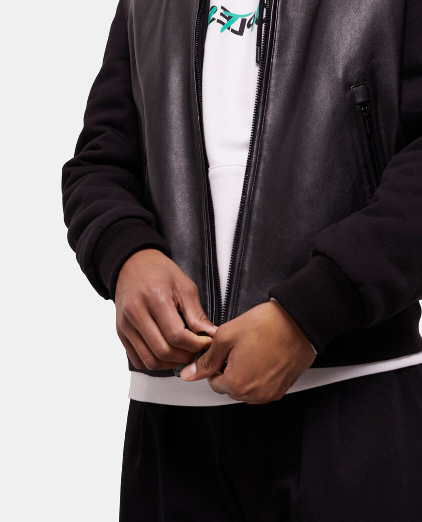 The Kooples HOMME BLACK blouson détails cuir noir