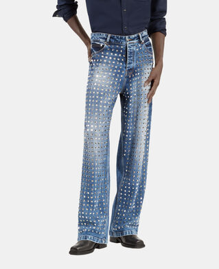 The Kooples MEN BLUE BLEACHED / NAVY blue wide leg studded jeans