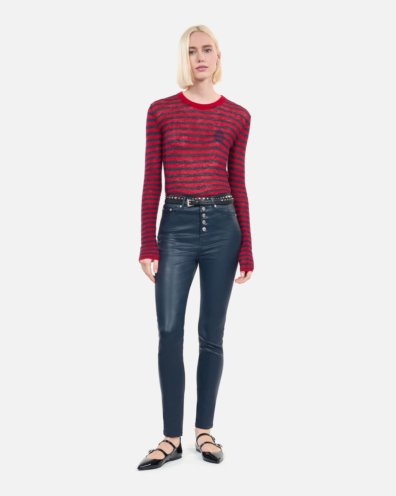 The Kooples WOMEN NAVY navy blue leather-effect skinny jeans