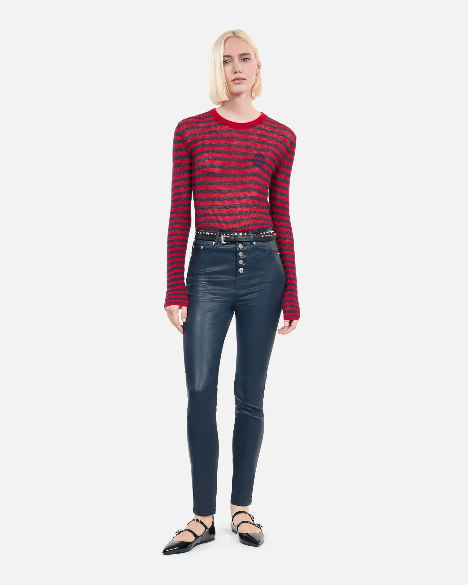 Navy blue leather-effect skinny jeans, NAVY, hi-res image number null