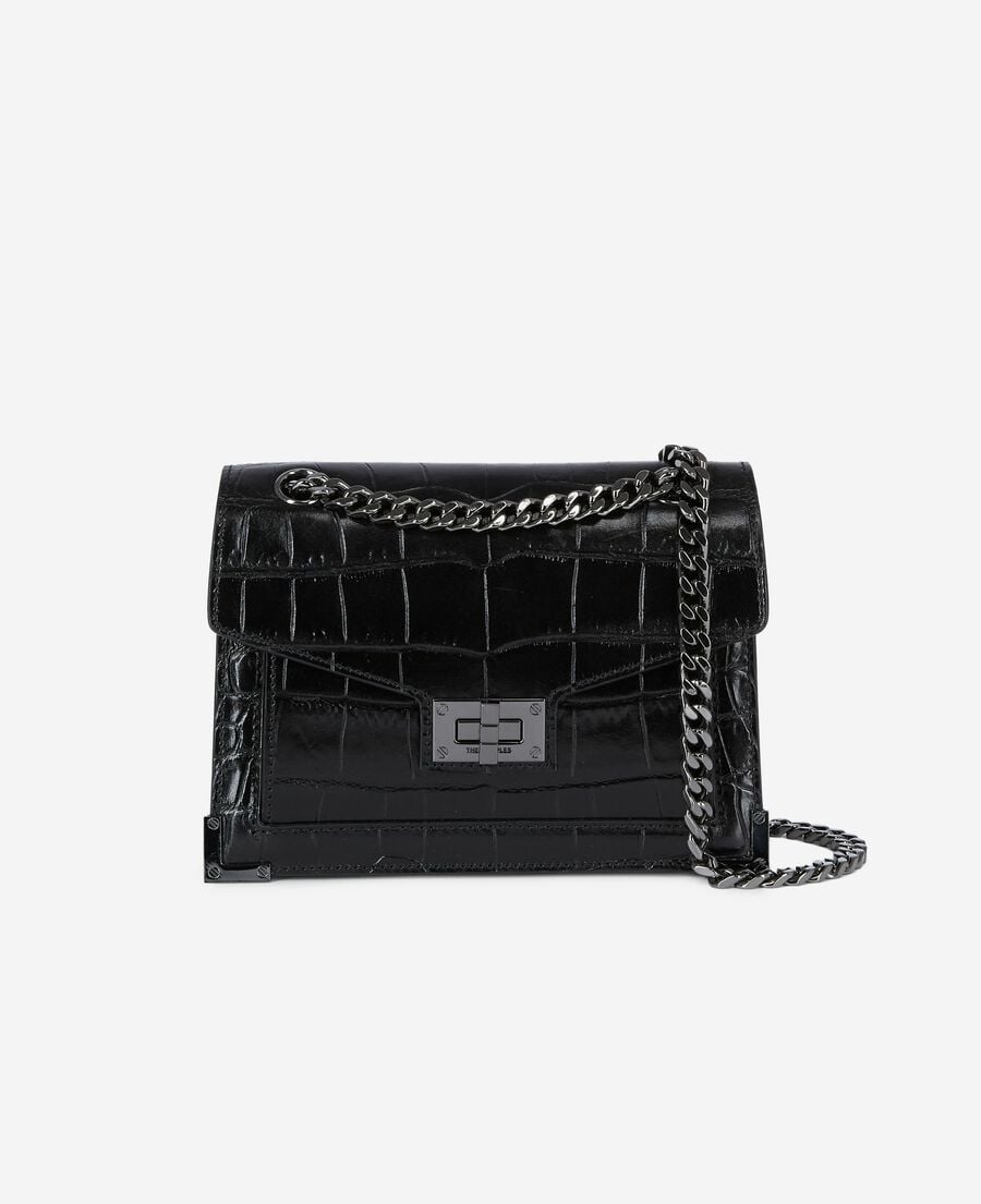 The Kooples F BLACK emily small crocodile-effect bag in black leather