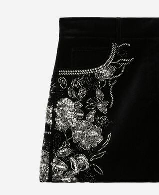 The Kooples FEMME BLACK short en velours brod&eacute; avec strass et perles noir