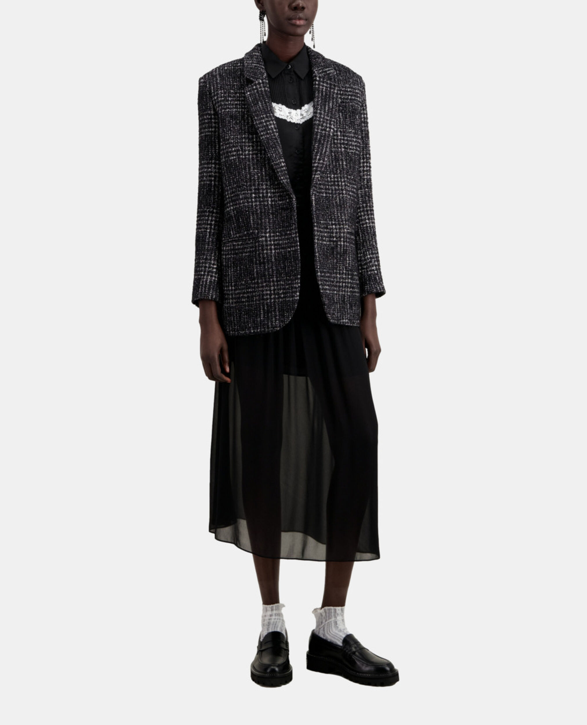 Black and white tweed blazer, BLACK WHITE, hi-res image number null