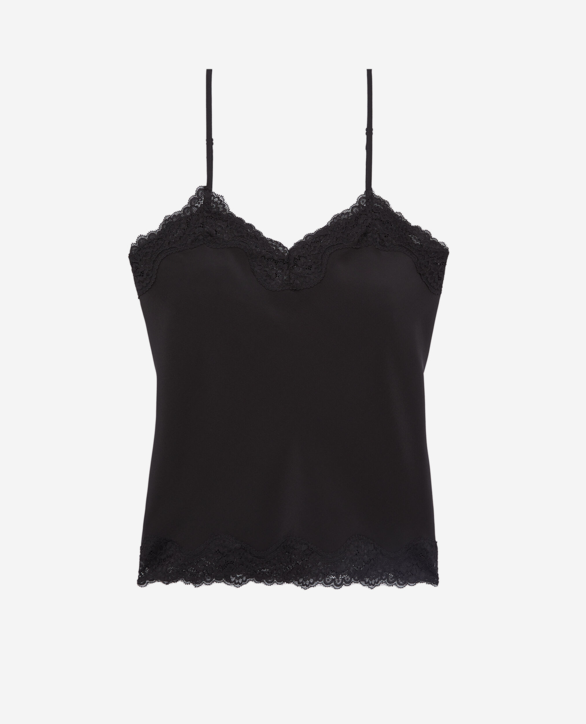 Black silk camisole with lace details | The Kooples - US