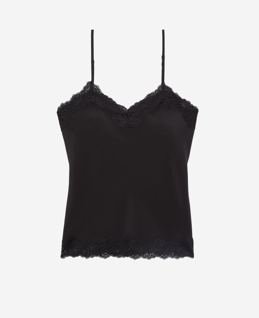 black silk camisole with lace details