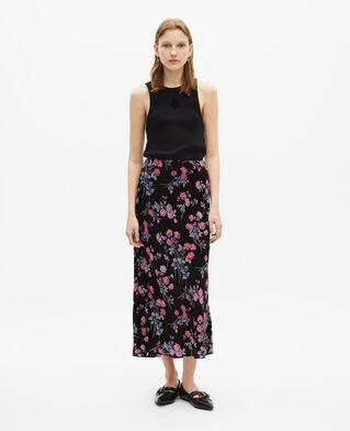 The Kooples FEMME BLACK / PINK jupe longue imprimé fleuri noire