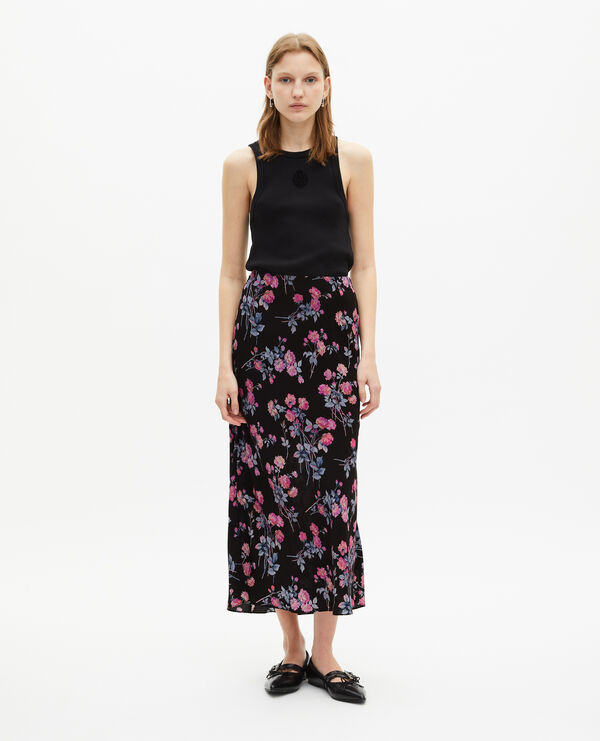 The Kooples MUJER BLACK / PINK falda larga negra con estampado floral