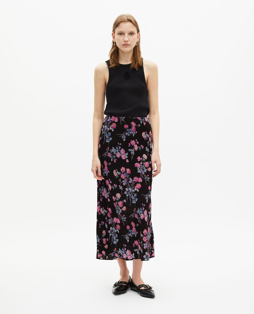 The Kooples WOMEN BLACK / PINK black floral print long skirt