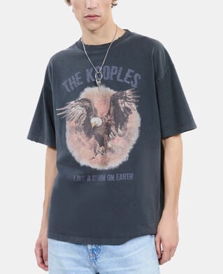 The Kooples H BLACK WASHED black t-shirt with serigraphy