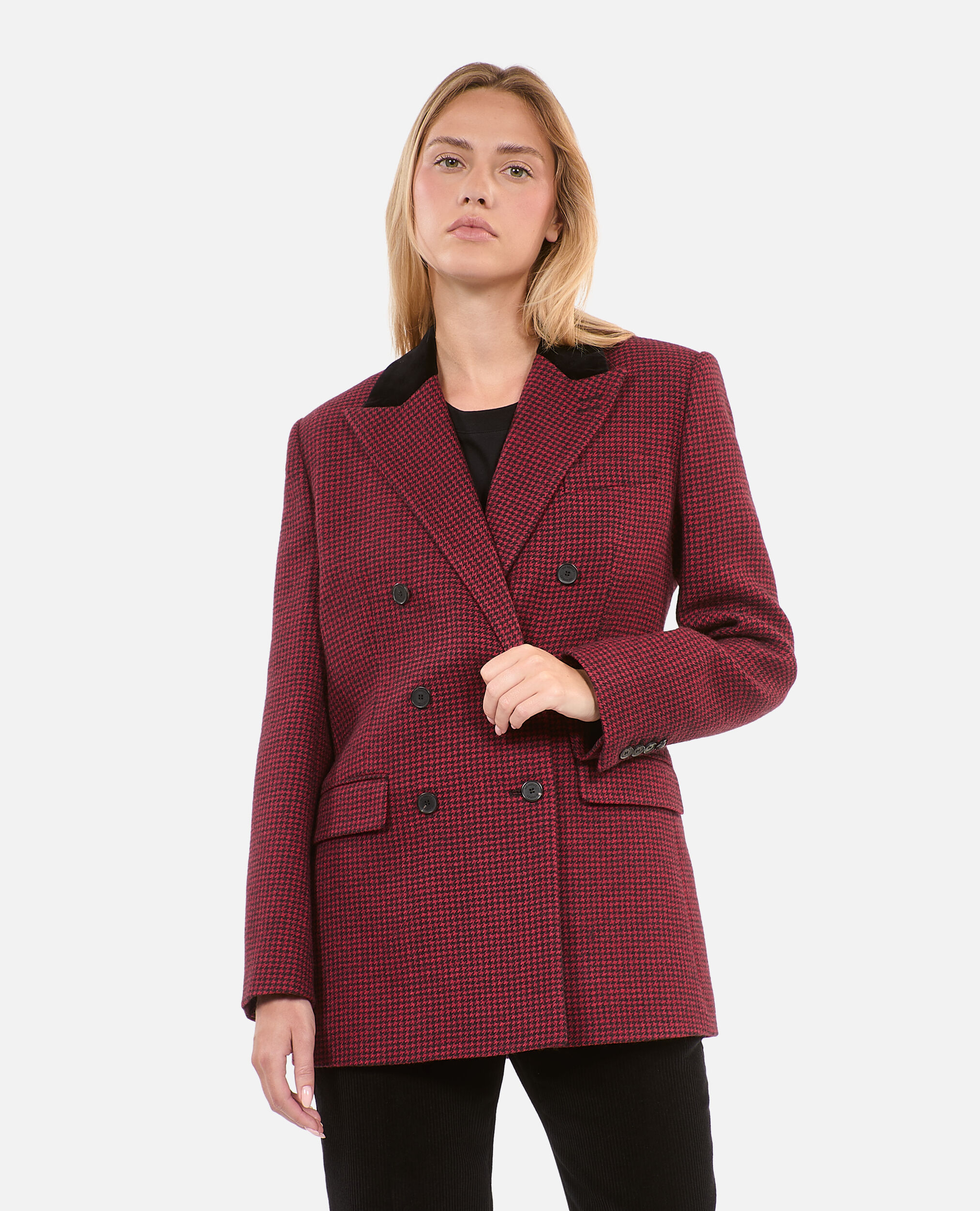 Red houndstooth blazer on sale