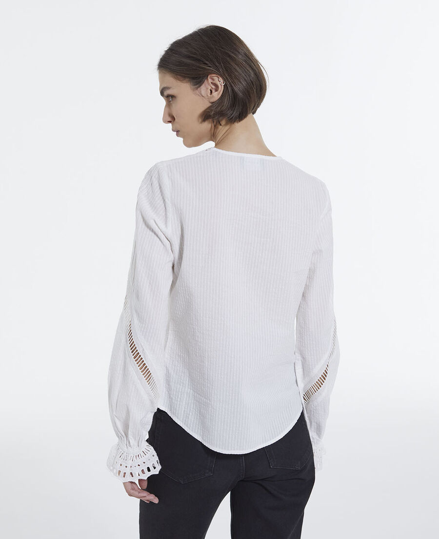 ecru cotton embroidered long-sleeve top