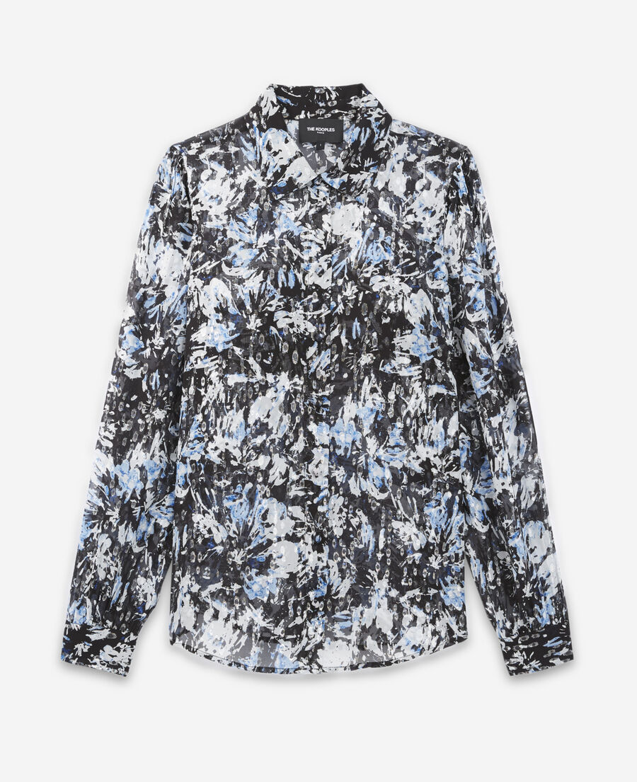 fitted blue and white patterned shirt