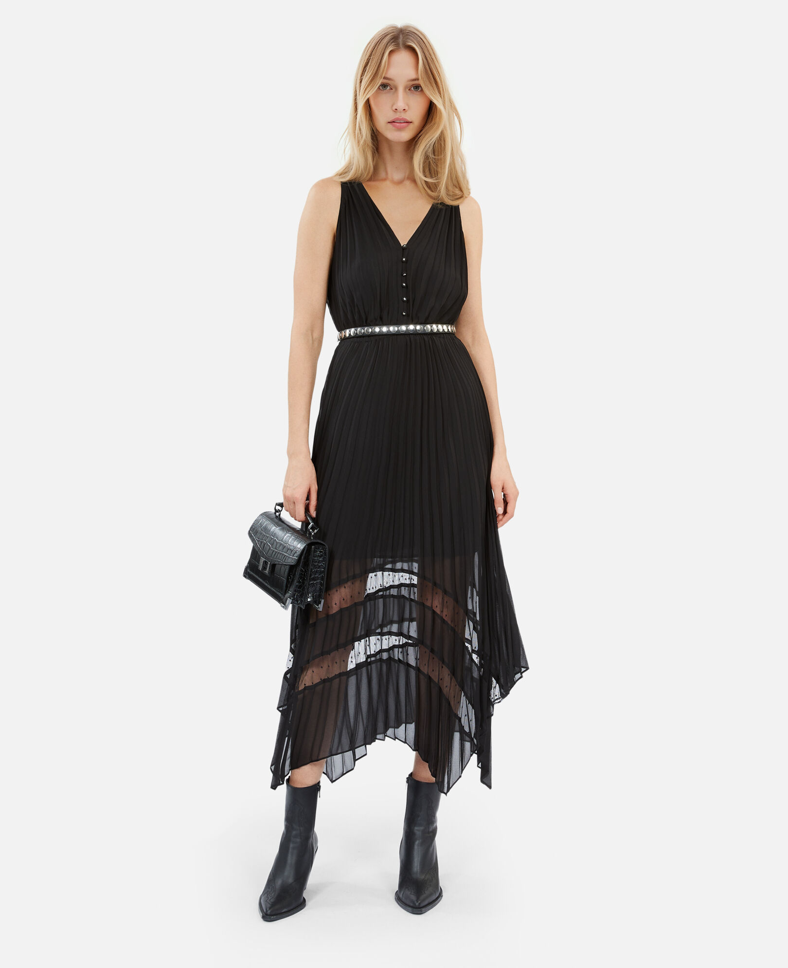 The Kooples WOMEN BLACK long black pleated dress